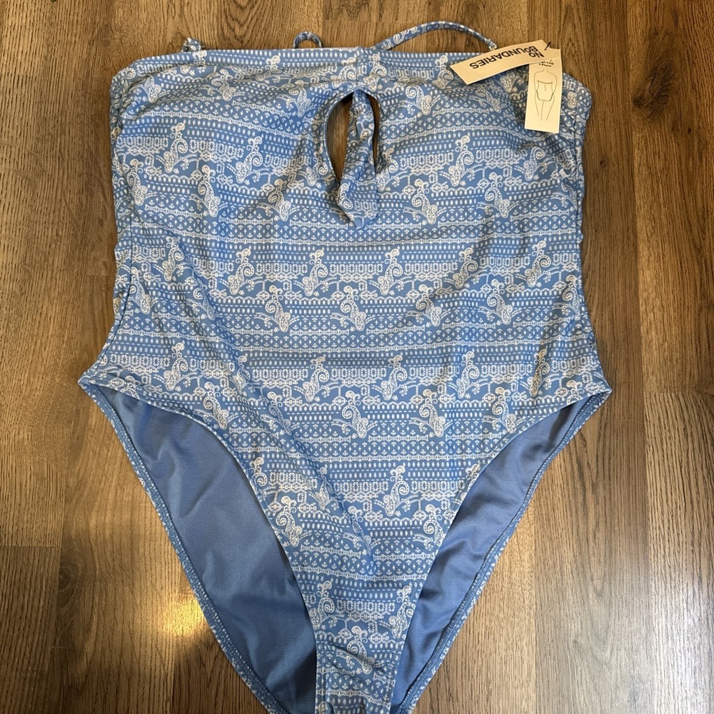 No Boundaries Blue Ash one piece Swimsuit XXL 20 NWT Cheeky High Leg - Picture 2 of 7